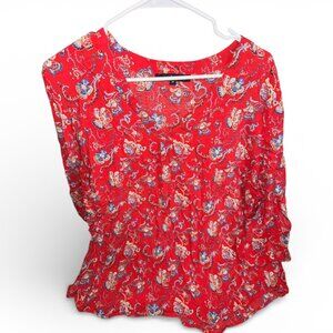 Ava Christine 3/4 Sleeve V-Neck Multicolor Floral Blouse Women's Size XXXL